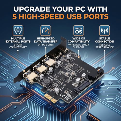 Tarjeta PCIe USB 3.2 Gen 2 de 5 puertos y 20 Gbps para Windows 10 y 11 2