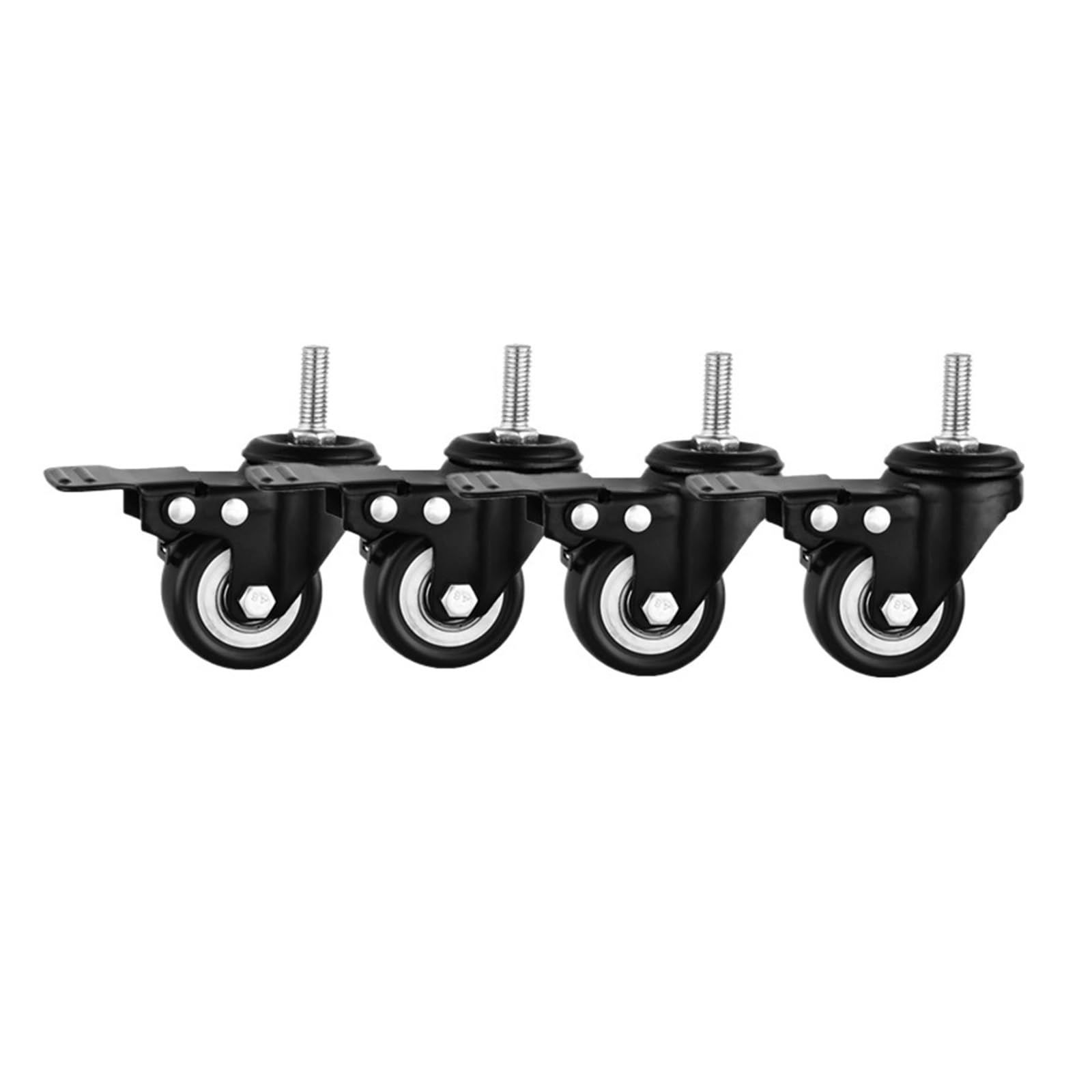MXXDMOPD 4 Pieces/Batch casters 2 inches M12 Screw Double Brake Black Silent Universal Pulley