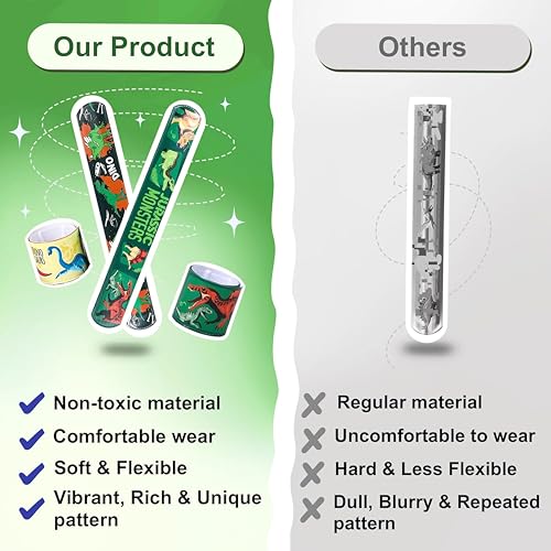 Image of PARTEET (12 PCS Dinosaur Theme Slap Bands for Kids|Colorful Dino Theme Slap Bracelets, Snap Wristband, Scale Band|Party Favours & Return Gifts for Boys & Girls | Birthday Return Gifts For Kids