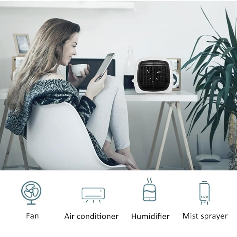Raffreddatore d'aria portatile e umidificatore, raffreddamento ad alta efficienza energetica con funzione nebulizzatore per uso personale in casa o in ufficio