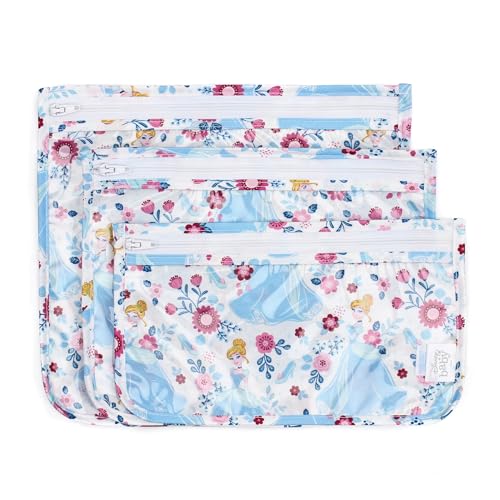 Image of Bumkins Disney Travel Bag, Toiletry, TSA Approved Pouch, Zip Bag, Quart Size Airline Compliant, Clear-Sided, Baby, Diaper Bag Organization, Accessories, Packing, Set of 3 Sizes, Cinderella
