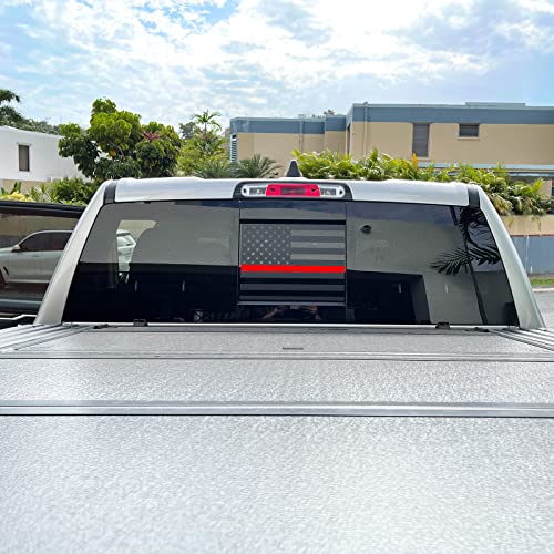 Image of Xinghe for 2004-2018 Chevy Silverado GMC Sierra Chevrolet Colorado, Rear Middle Window Firefighter American Flag Decals, Matte Black