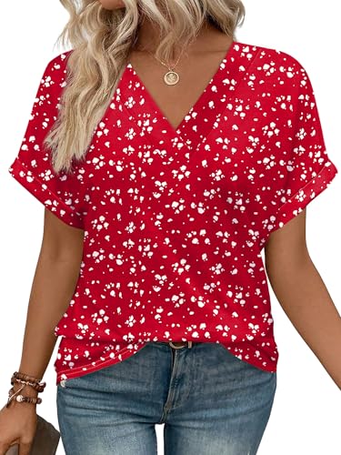 Image of WIHOLL Womens Summer Tops Short Dolman Sleeve Shirts 2026 Fashion V Neck Outfits Clothes