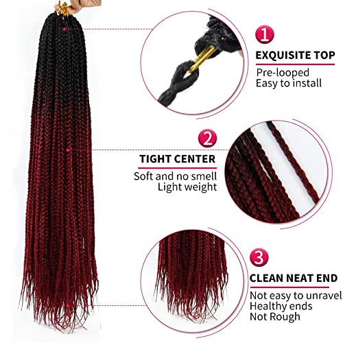 6 Packs Box Braids Crochet Hair Crochet Box Braids Pre-Looped Synthetic Hair Crotchet Box Braids Hair 22 Inch (Ombre Wine Red, 22Inch) … #TOP4