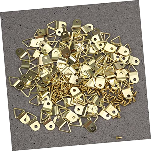 Image of 50pcs D- Triangle Hooks for Hanging Picture, D-Rings Picture Hangers Single Hole Picture Frame Hooks with Screws for Hanging Picture Photo Frames Cross-Stitch (Gold)