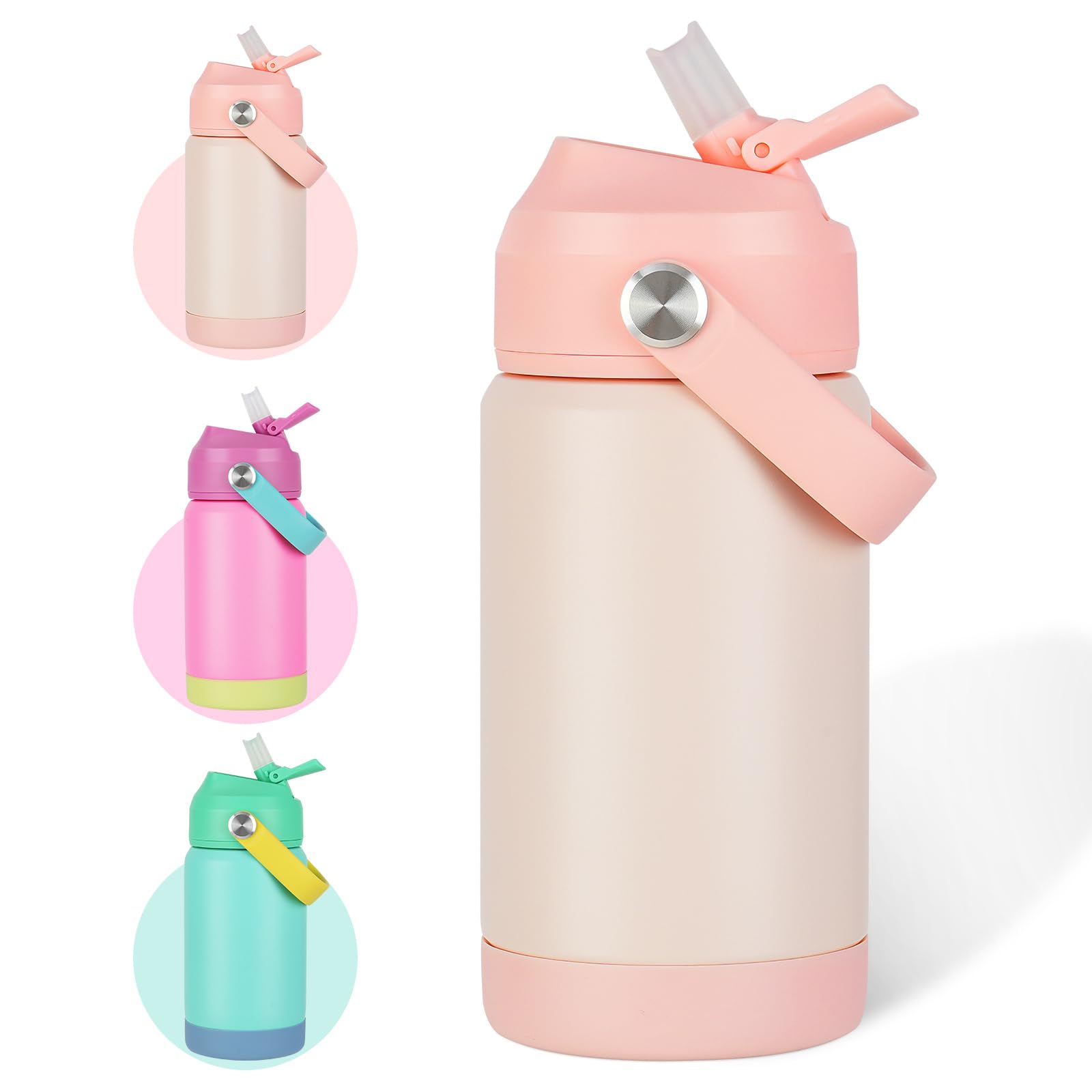 AMFUN Kinder Edelstahl Isolierte Wasserflasche, 350ML Trinkflasche Kinder mit Strohhalm, Kinderflasche Auslaufsicher, Kleinkind Thermosflasche für Schule - BPA Frei