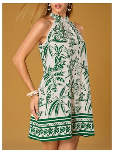 Image of Floerns Women's Sleeveless Floral Print Sundress Halter Neck A Line Short Dress