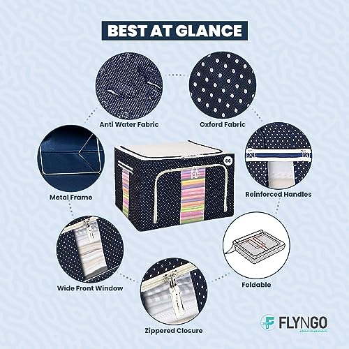 Image of FLYNGO Fabric Foldable Steel Frame Clothes Organizer Storage Box for Wardrobe, Saree, Shirts, and Blankets (66 Ltr - Pack of 4)