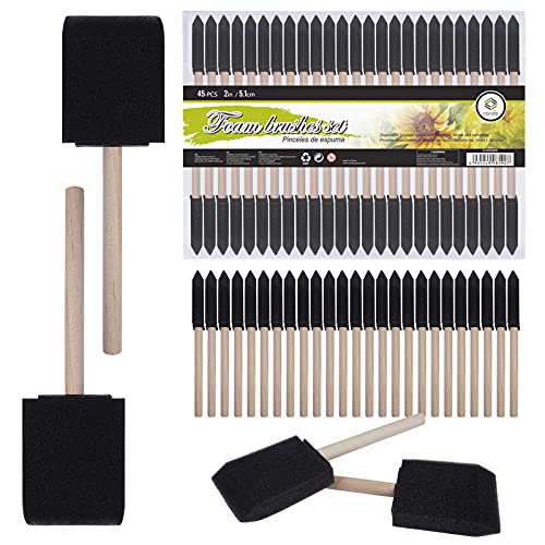 CONDA 45 Pack 2 Size Assorted Foam Brush Set Wood Handle Paint Brush
