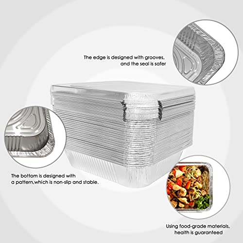 Pogeair 9''×13'' Aluminum Foil Pans With Lids (25 Pack), Half Size Deep Disposable Cookware, Heavy-Duty Bakeware Tin Foil Pans For Baking,Grilling, Cooking ,Storing,Heating. Silver #TOP3