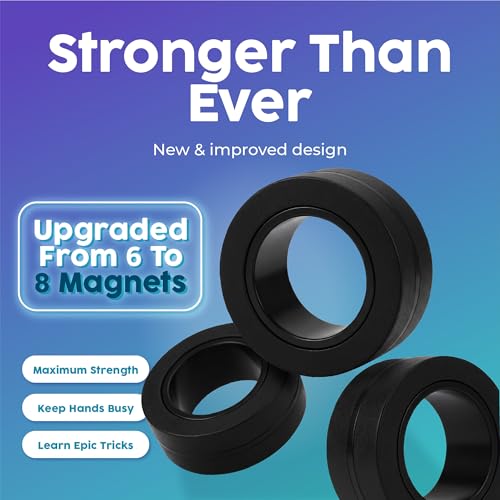 Image of BUNMO Magnetic Fidget Rings - Fidget Toys Adults, Cool Fidgets for Teens, Quiet Fidget Toys, Maximum Strength 8 N50 Magnets, Endless Tricks, Teen Gifts, Fidgets for Kids 8-12, Adult Fidget Toys, Black