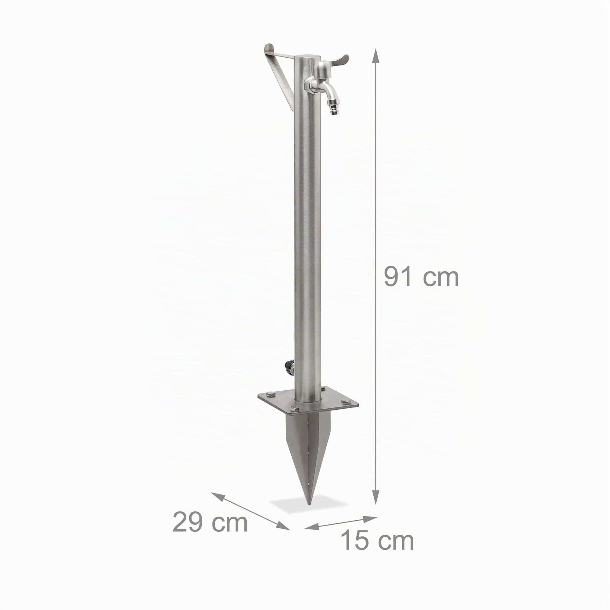 Relaxdays Fontana Portatubo, per Tubi 45 m, HxLxP: 66x29x15 cm, Colonnina da Giardino, Avvolgitubo, Puntale, Argentato