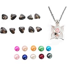 kiss me Natural Oysters With Pearl Inside, Pearl Oysters with DIY Necklace Kit locket Cage Silver Necklace pendant 18'' Gift for Daughter, sister, mom,lover