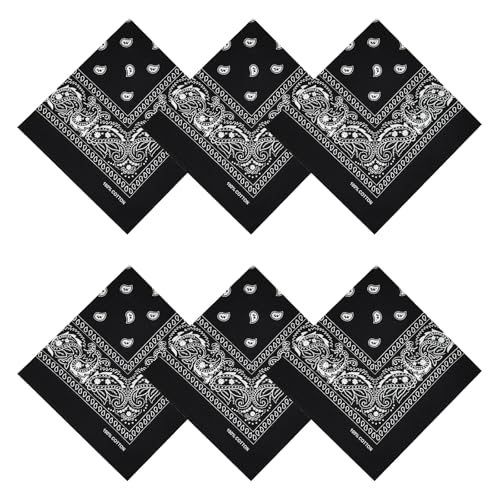 APIGANIZ 100% Cotton Bandanas 21 x 21 inches Set of 6 (Basic - Black)