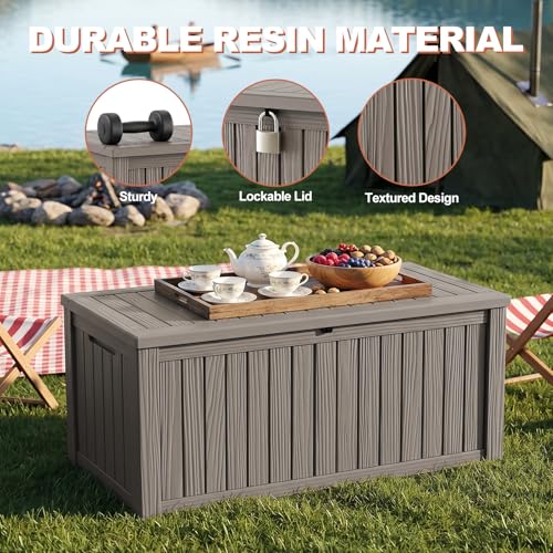 EFU Outdoor Storage Box 260 Gallon Deck Box, Waterproof Resin, Grey - Image 3