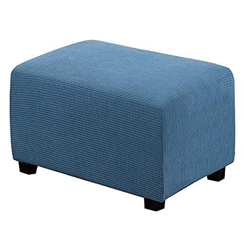 WWQQKJ Rectangular Stretch Pouf Cover Footstool Pouf Cover Sofa Pouf Cover Rectified Pouf Cover, Washable Jacquard Ottoman Cover (Color : Blu Polvere, Size : Large)