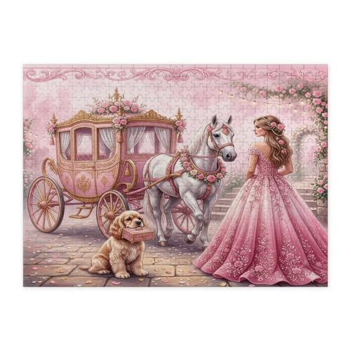Rompecabezas de madera de Cocker Spaniel con temática de boda y carruaje romántico, 500 piezas