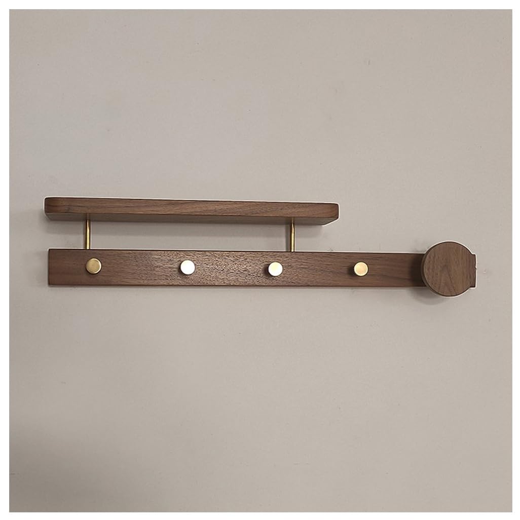 ZHOUXIAO Solid Wood Coat Rack with Shelf Wall Mount, Walnut Wood Coat Hooks Hanger 60cm