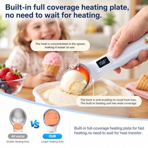 Heated Ice Cream Scoop Rechargeable, 3 Heat Settings, Electric Scooper - image 4