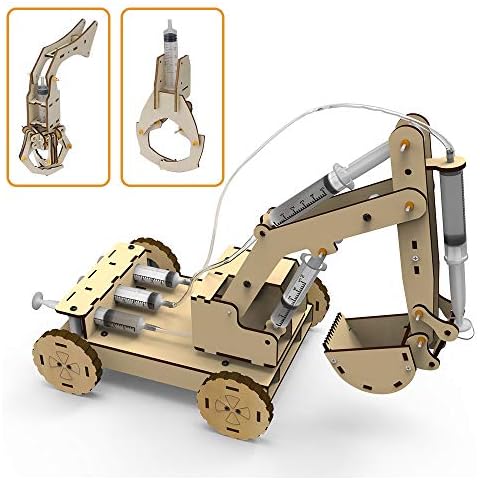 Mini Tudou 3D Wooden Construction Excavator Vehicle Toys Set, STEM Science Kit with Air Pressure System to Build A Wood Excavator Model Including 3 Replaceable Gripper & Digger for Kids Boys Girls Cover