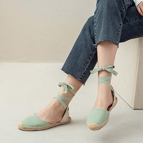 Image of Women's Espadrille FLat Sandals Closed Toe Ankle Wrap,Classic Lace Up Summer Dressy Flat Shoes