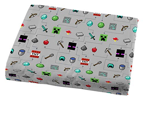Image of Jay Franco Kids Sheet Set with Fitted, Flat Sheets & Pillow Cover - Ultra-Soft Bedding with Pillowcase for Room Decor, Gray - Minecraft, 3 Piece Twin