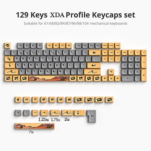Image of Guffercty kred GTSP XDA Profile PBT Keycaps, 129-Keys Custom Dye Sublimation Keycaps With For MAC Win Fullsize, Tenkeyless, Winkeyless, 75%, 65%, 60% Keyboard (Desert)
