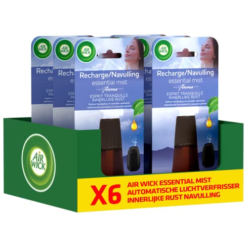 Air Wick Difusor automático de fragancias Essential Mist - Recambio - Descanso Interior - Niebla Perfumada de Aceites Esenciales - 6 x 20 ml