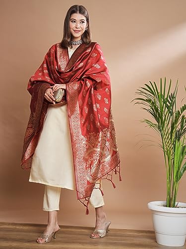 Image of VredeVogel Women's Cotton Silk Blend Straight Kurta Trouser With Dupatta Set