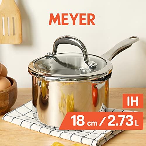 Image of Meyer Tri‑Ply Stainless‑Steel Cookware Bundle - 3 L Presta Pressure Cooker + 18 cm Select Straining Saucepan + 24 cm Flat Tawa (Orange), Induction‑Friendly Kitchen Set
