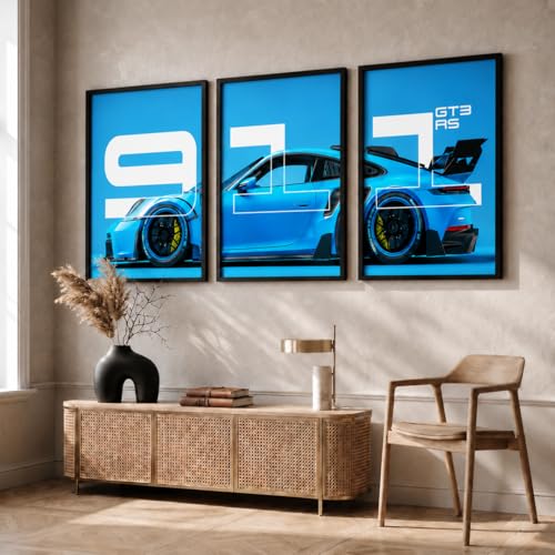 Image of HOMESY Sports Cars Framed Posters Gift Items for Boys Room | Wall Decoration for Bedroom Living Room Office Gaming Room Decor | Sports Cars Poster with Frame for Wall Decor Set Of 3 Size (10x13 inch, BLACK)