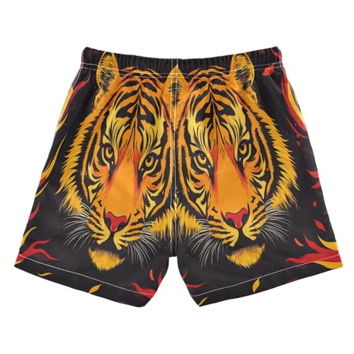 Boccsty Fire Orange Tiger Stripe Boys Swim Trunks Baby Kids Swimwear Summer Toddler Beach Board Shorts 2T2
