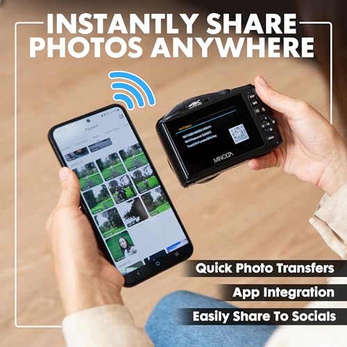 Image of Minolta 64MP Camera (Black) - 4K 60FPS video, 16x zoom, WiFi, CMOS sensor, 3 inch LCD, auto exposure, includes 32GB memory card and rechargeable battery (Renewed)