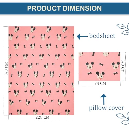Image of Kuber Industries Cotton 144 TC Double Bedsheet With 2 Pillow Covers | Machine Washable Soft Bedsheet For Living Room, Home & Hotels | Mickey Print - Pink