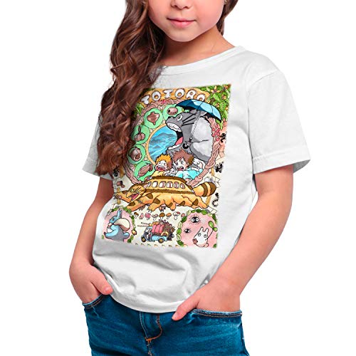Camiseta Cine Animación Niña - Unisex Mi Vecino Totoro, Studio Ghibli (Blanco, 9 años)