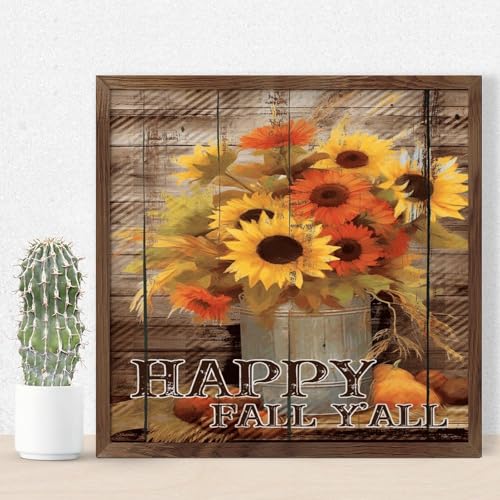Cadre en bois décoratif Happy Fall avec feuilles de citrouille pour une décoration raffinée
