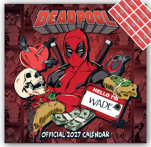 Image of Official Marvel Deadpool 2027 Square Wall Calendar | 12-Month Calendar with Pull-Out Poster | Official Marvel Merchandise | with FREE stickers