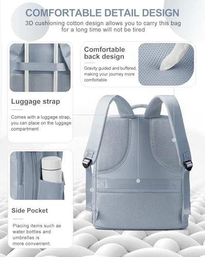 Image of coowoz Large Travel Backpack Carry On for Women Man Waterproof Gym Backpack with Laptop Compartment Mochila de Viaje Teacher Personal Item Backpacks Rucksack Airplane Accessories Must Haves Gray Blue