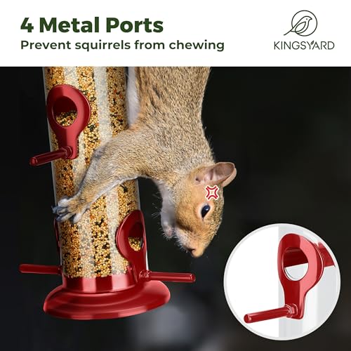 Kingsyard Metal Bird Feeders For Outdoors Hanging, Extra Thick Tube Bird Feeder W/Steel Hanger & 4-Port thumb #3