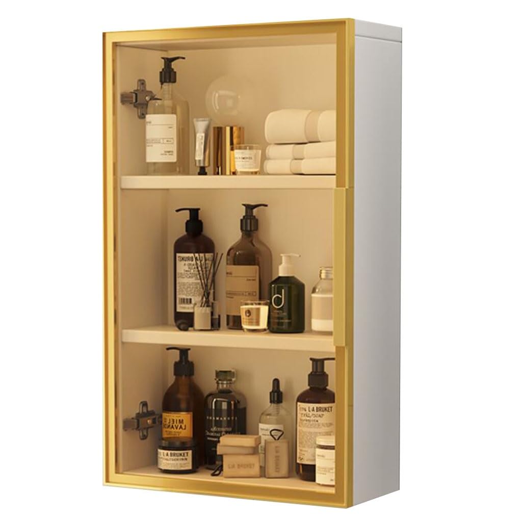 YUANCHUTOP Wall Mounted Bathroom Cabinet - 3 Tier Wooden Storage Shelves with Glass Door for Bathroom, Kitchen & Toilet nization, Space-Saving Wall Storage Solution