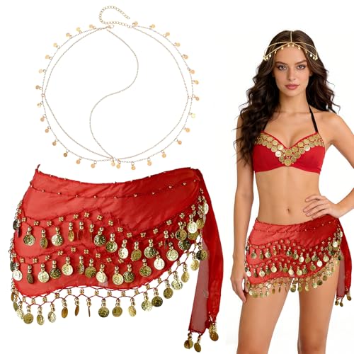 Ceinture Danse Orientale Femme, Foulard en Danse du Ventre en Mousseline, Chaîne de Tête à Paillettes, Écharpes de Hanche de Danse du Ventre, Foulard Danse Orientale à Sequins, Costume de Carnaval