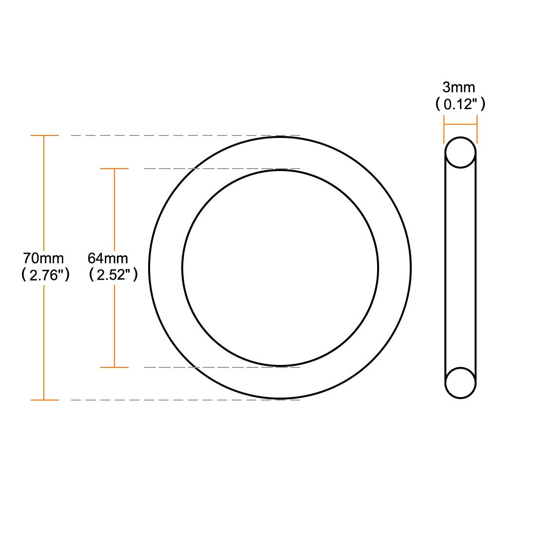 sourcing map Joint Torique 70mm OD 64mm ID 3mm Largeur Métrique Nitrile Caoutchouc Joint Étanchéité Paquet de 8