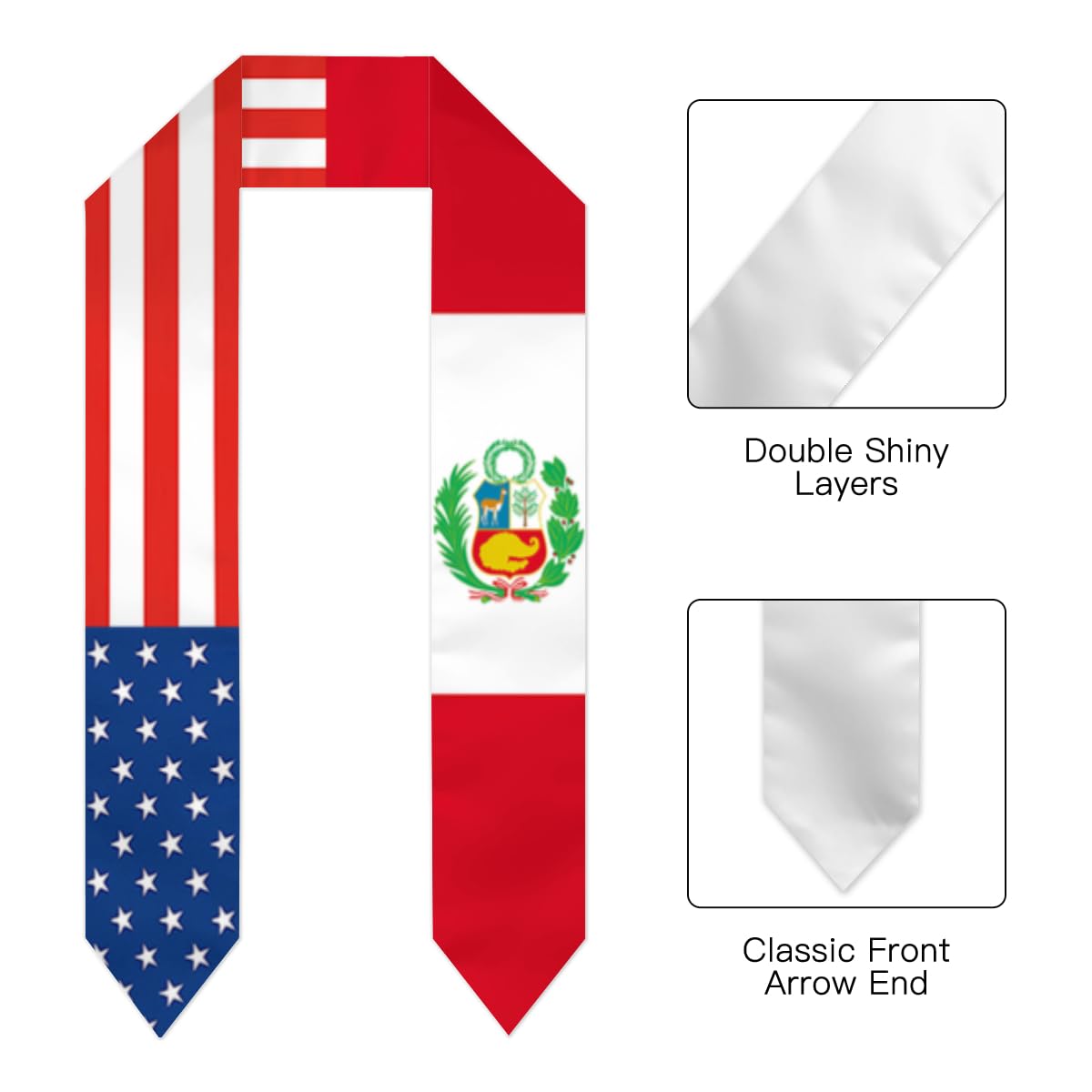 Peru Peruvian America Flag Graduation Stole Gradution Sash Class of 2024/2025 Satin Graduation Stole for Men Women 72 inches Length