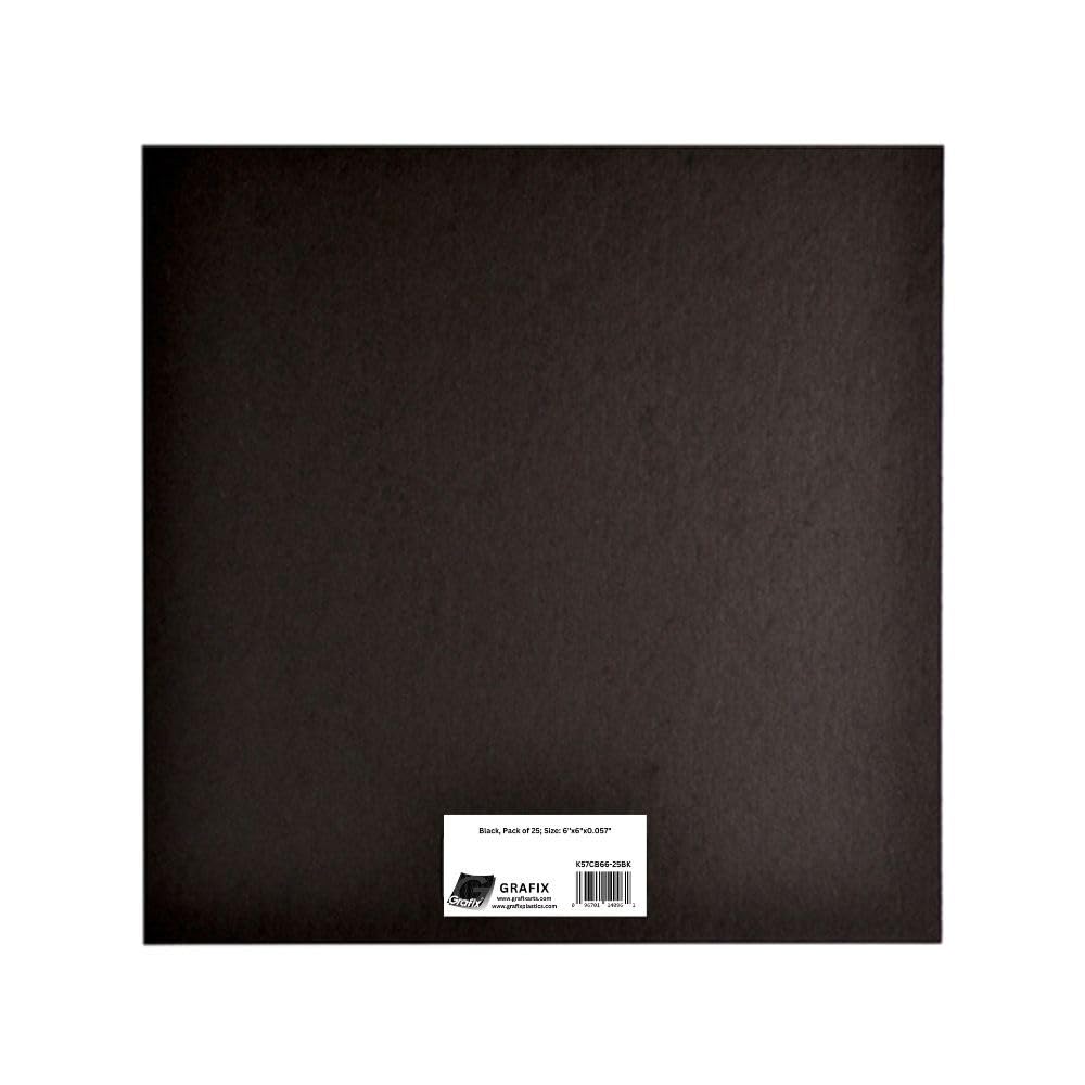 Grafix Pack of 25 – Acid-Free 0.055” Chipboard Sheets, Create Three-Dimensional Embellishments for Cards, Papercrafts, Mixed Media, Home Décor, and More, Black, 6x6