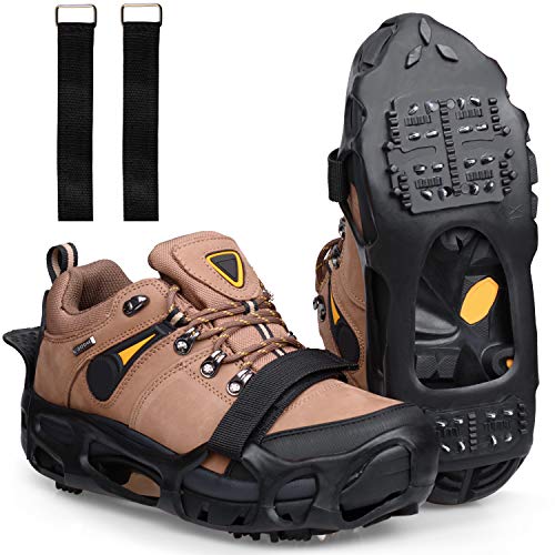 SILANON Ice Cleats Snow Traction Cleats Crampons for Shoes Boots,Anti Slip Over Shoe Rubber Crampons Slip-on Stretch Footwear for Men Women Kids S