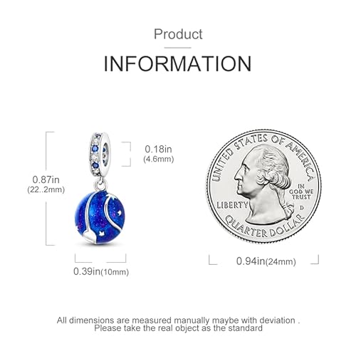 Xinyouzhi S925 Sterling Silver Charms For Bracelets Blue Planet 5A Cubic Zirconia Bracelets For Women Girls Anklet Necklace Pendant Dangle Beads Birthday Mothers Day Valentines Day Gifts #TOP5