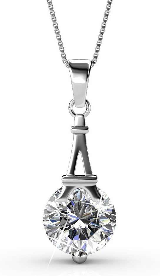 Cate & Chloe Isla 18k White Gold Eiffel Tower Pendant Necklace with Round Cut Simulated Diamond Crystals, Hypoallergenic Jewelry for Women, Gift for Her