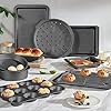 HONGBAKE Bakeware Sets, Baking Pans Set, Nonstick Oven Pan for Kitchen with Wider Grips, 10 Pieces Including Rack, Cookie Sheet, Cake Pans, Loaf Pan, Muffin Pan, Pizza Pan - Grey #1