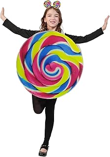 Funny Swirl Lollipop Kids Costume with Headpiece, Rainbow Colors,Food Costume Candy