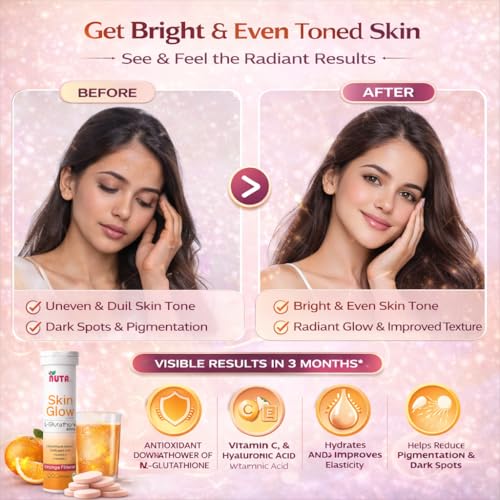 Image of Glutathione 600mg, HyaluronicTablets With Vitamin-C & A E | Advanced L-Glutathione for. Skin Glow formula, Skin Lighting, Hydration, Anti-Aging,Pigmentation And Tan Removal | Orange Flavor For Men & Women Pack Of 6 (90 Effervescent Tablet)